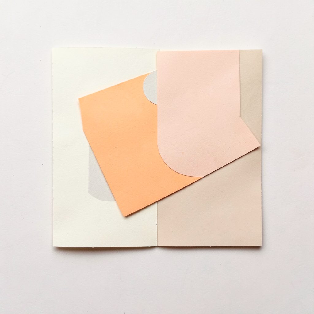 Square paper collage in cream and peach, minimal and calm.